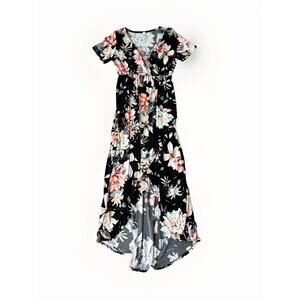 Vanilla Bay Black Floral Maxi Dress Size XS High Low Stretchy